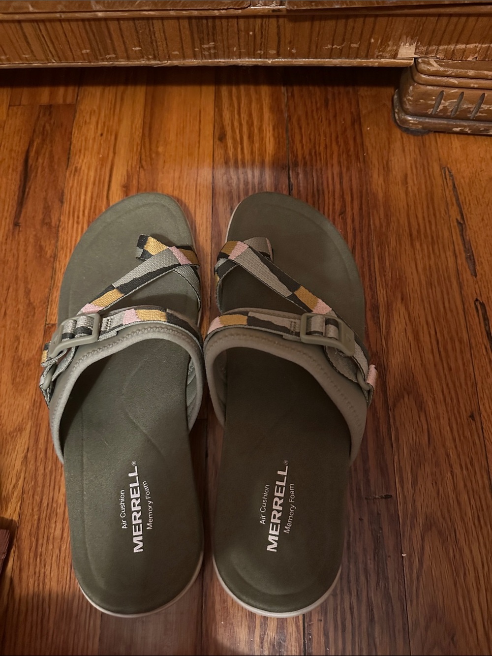 Merrell Olive Green Slip-On Sandals with Patterned Straps